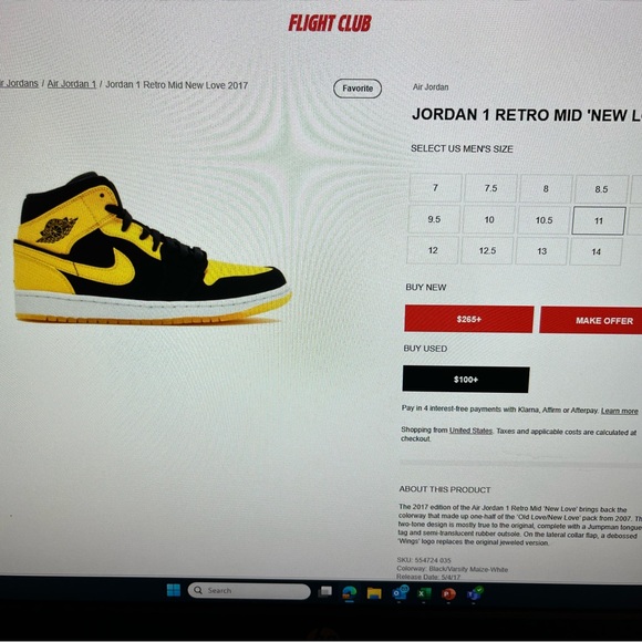 Air Jordan 1 Retro Mid “ New Love” Black and Yellow Sneakers - Picture 6 of 7